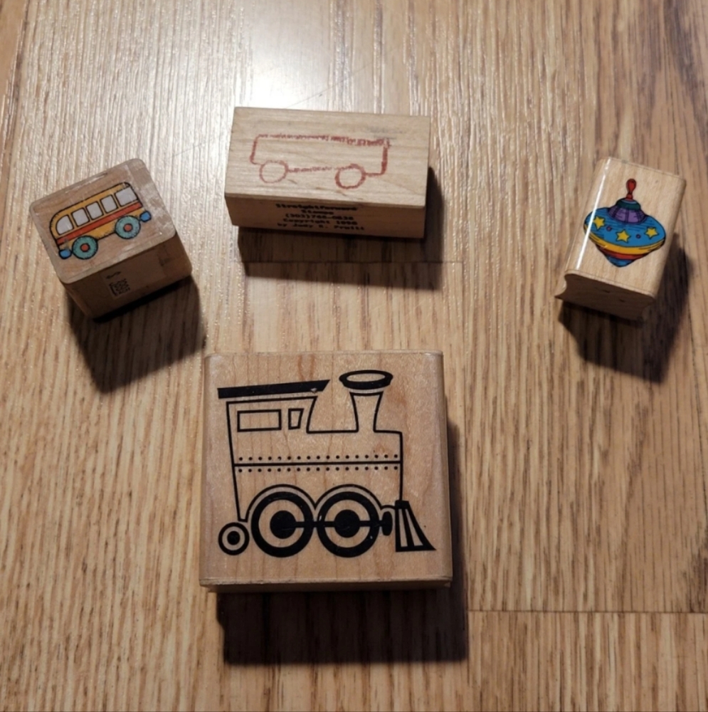 Train Bus Top Wooden Rubber Stamps Lot Of 4